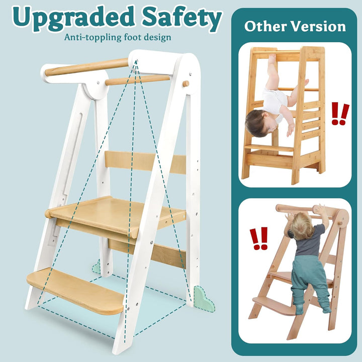 Lernturm Klappbar ab 1 Jahr, 3-stufig Höhenverstellbar Holz Kinder lernturm | Montessori Tritthocker