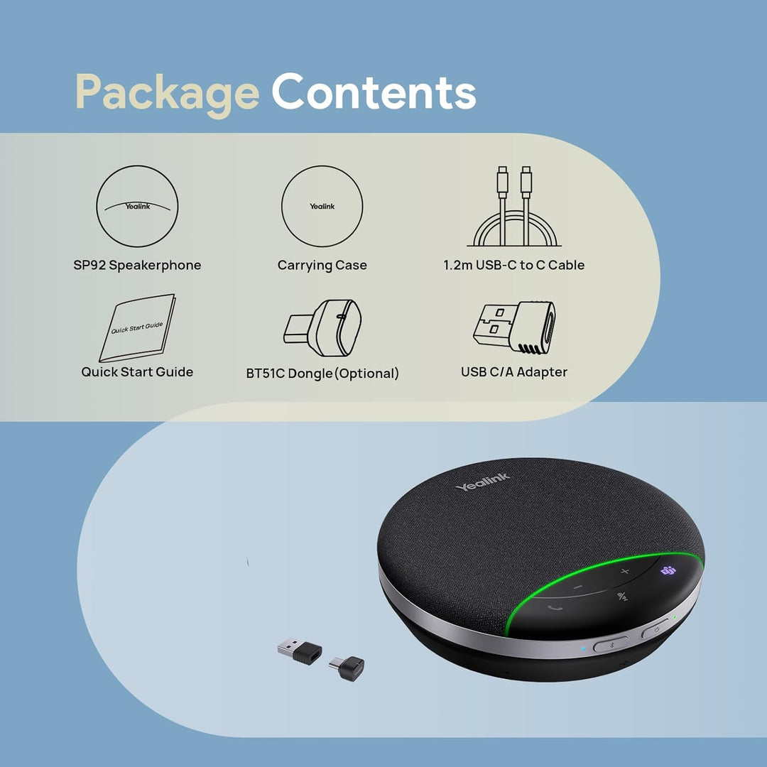 Yealink SP92 Büro Konferenz Lautsprecher mit Mikrofon, Tragbarer Bluetooth-Lautsprecher mit Dongle,