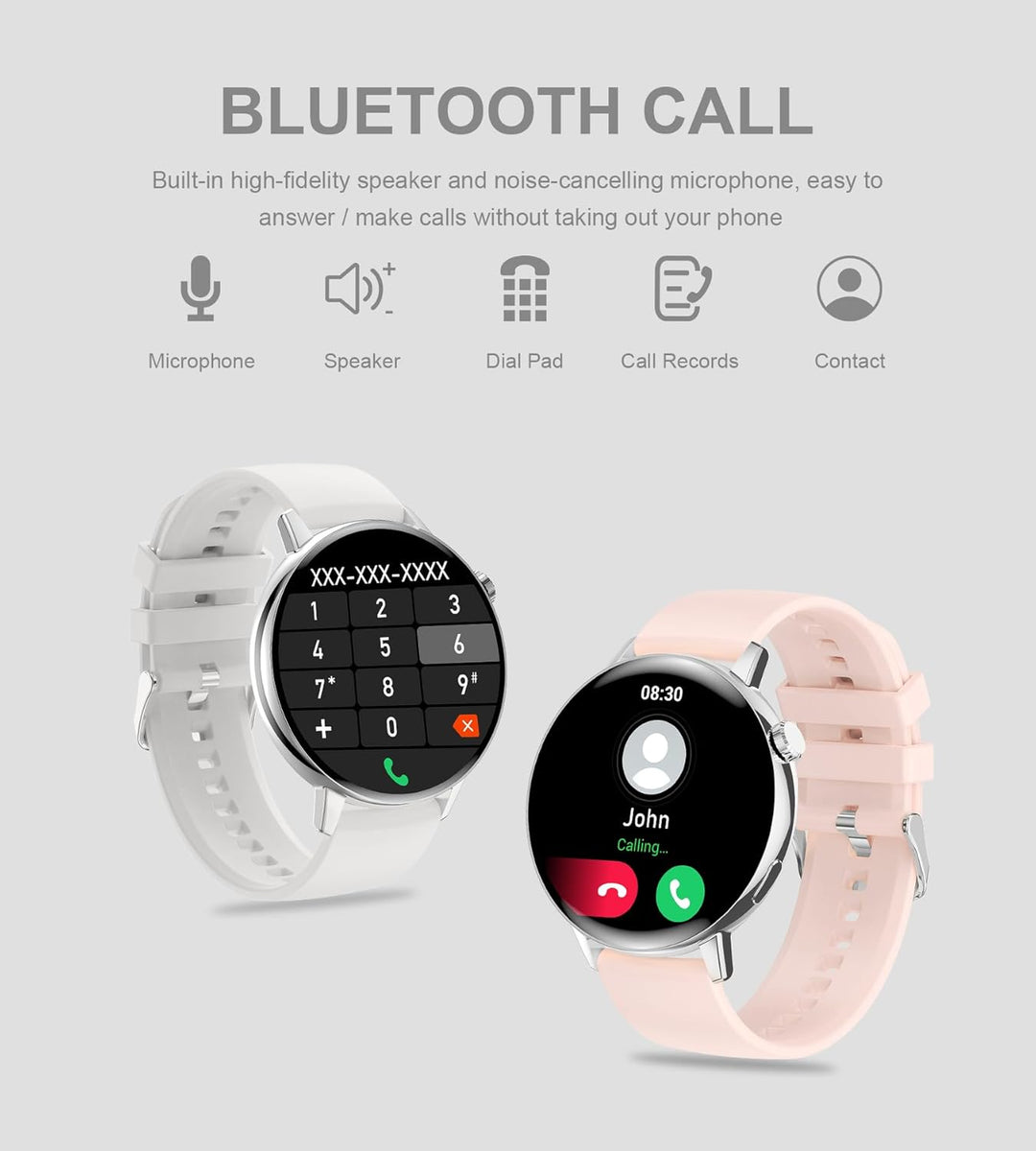 Iaret Smartwatch Damen Runden mit Telefonfunktion,1,32 Zoll HD Touchscreen Fitnessuhr mit Touchscree