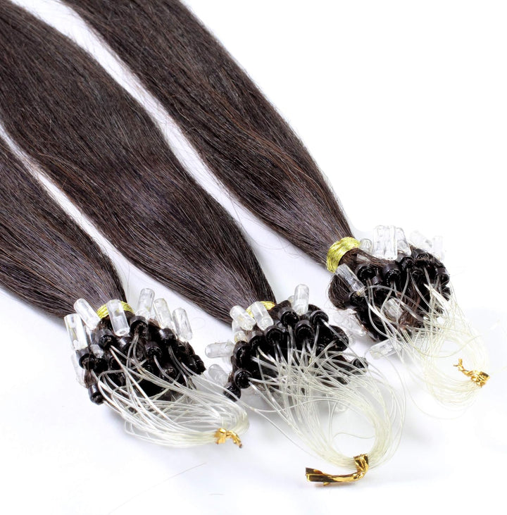 hair2heart Microring Extensions Echthaar glatt - 50 Strähnen 1g 60cm 4/0 mittelbraun 60cm 50 Strähne