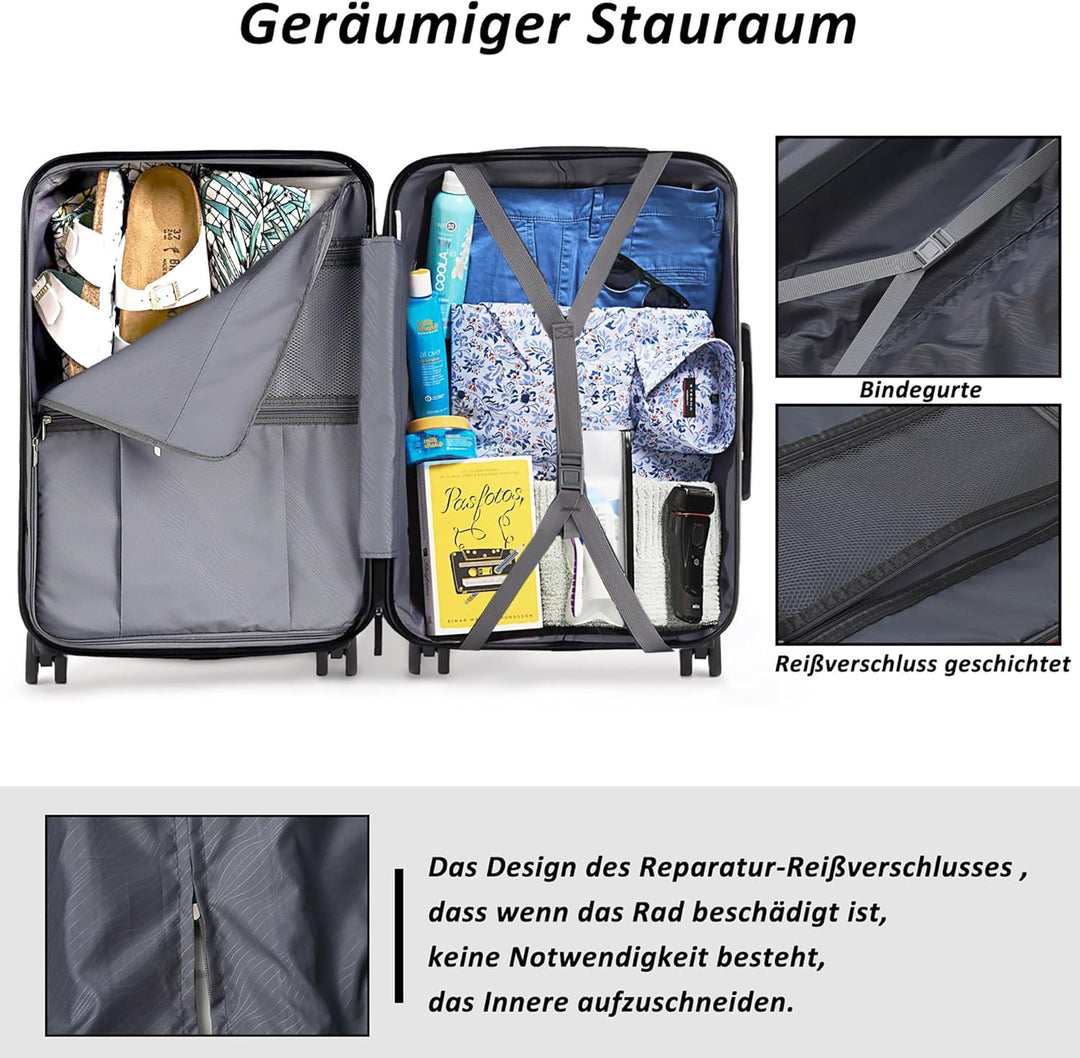 TANTOMI Kofferset 3-teilig, ABS Hartschalenkoffer Set, Reisekoffer Set mit Rollen, Gepäck-Sets (20/2