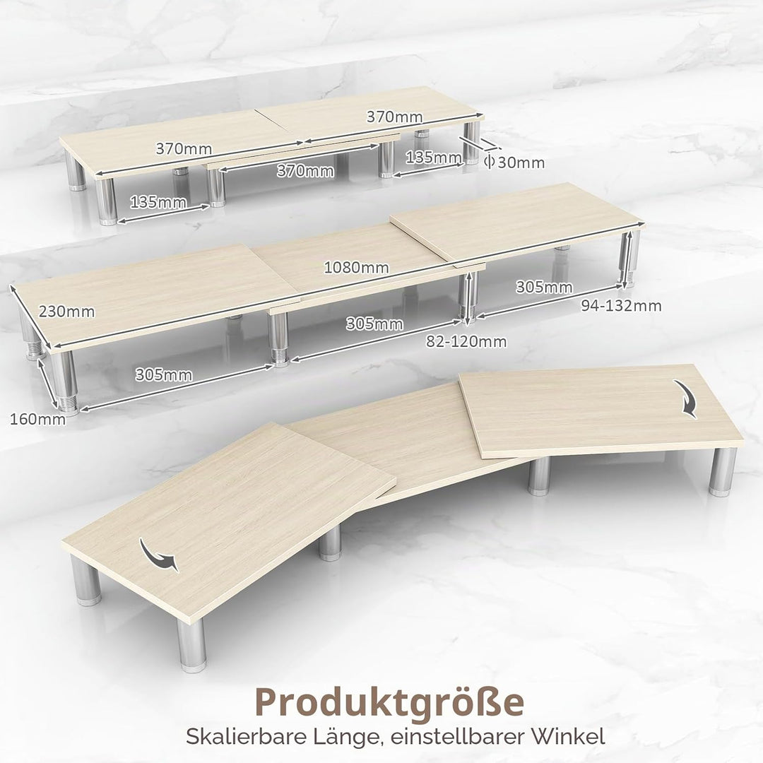 AX Waber Dual Monitor Riser - Einstellbare Länge & Winkel, Holzständer für 2 Monitore mit Stauraum W