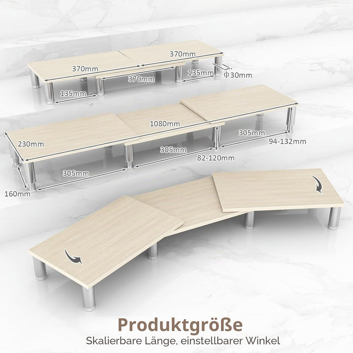 AX Waber Dual Monitor Riser - Einstellbare Länge & Winkel, Holzständer für 2 Monitore mit Stauraum W