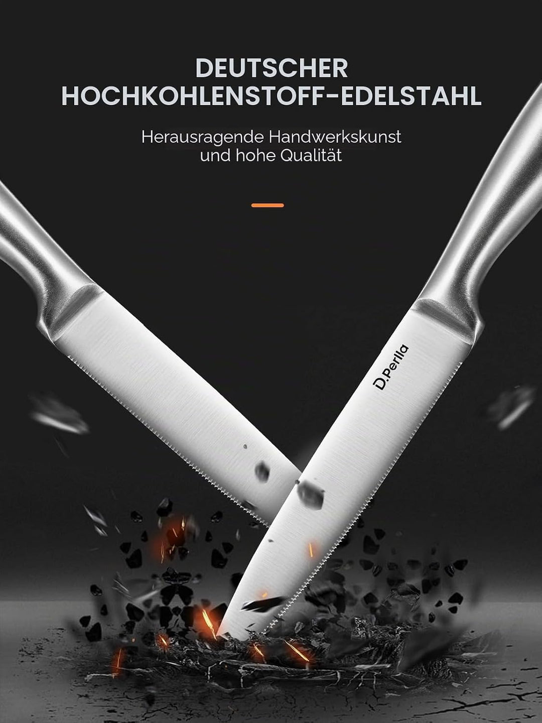 D.Perlla Steakmesser, Steakmesser Set 9-teilig，Scharfes Steakmesserset mit ergonomischem Griff, 8 St