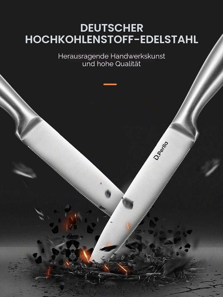 D.Perlla Steakmesser, Steakmesser Set 9-teilig，Scharfes Steakmesserset mit ergonomischem Griff, 8 St