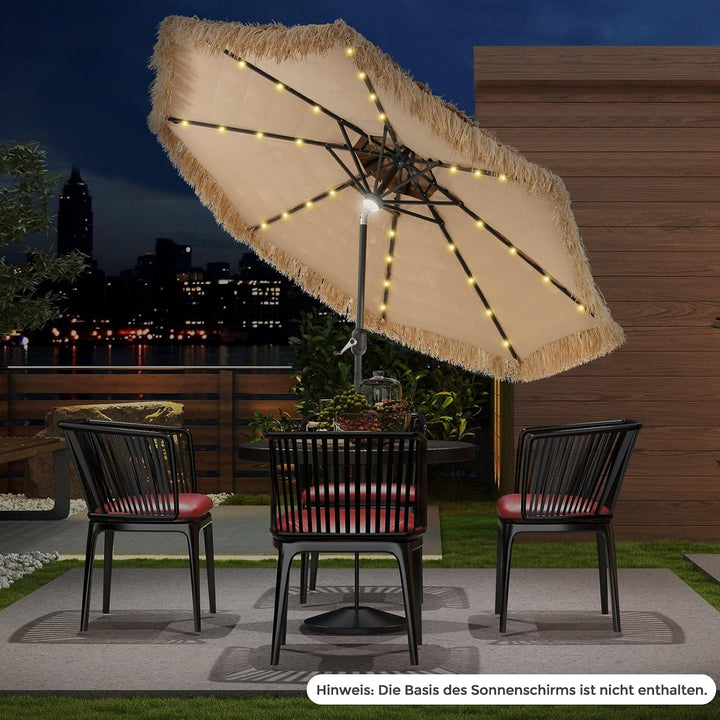 GOPLUS Sonnenschirm Hawaii, Ø 270 cm Strohschirm um 30° knickbar, Strandschirm mit LED-Solar-Beleuch