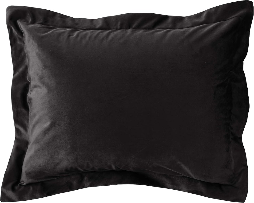 Tribeca Living Veniceduvetwbl Venice Bettbezug-Set, Samt, Übergrösse, einfarbig, Doppelbett, Schwarz