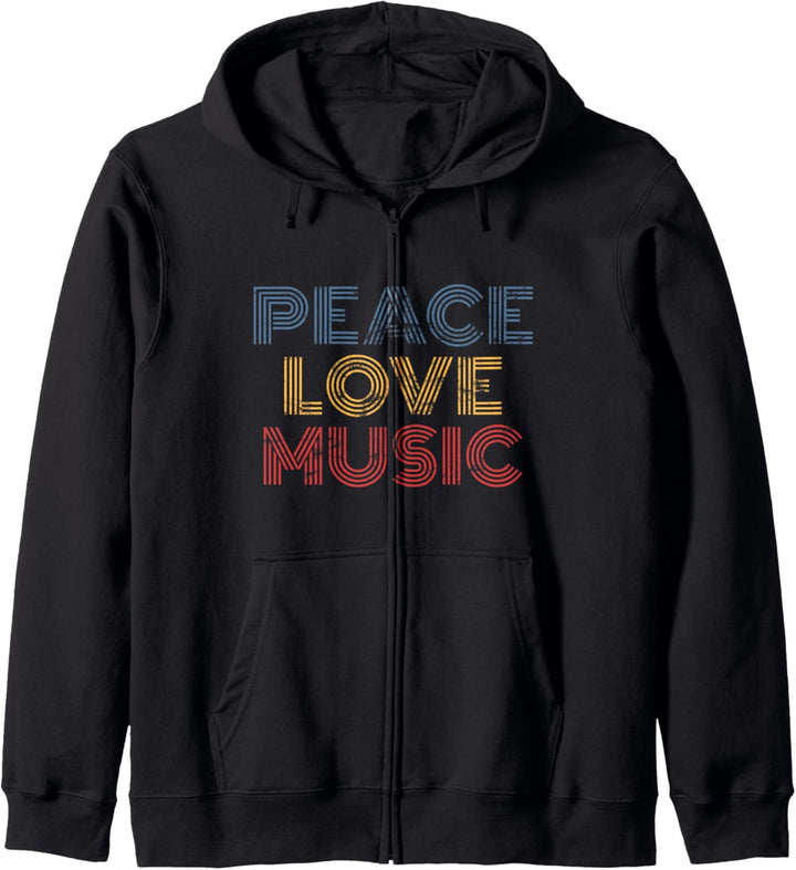 Peace Love Music Retro 70er Jahre Vintage Used-Look Kapuzenjacke