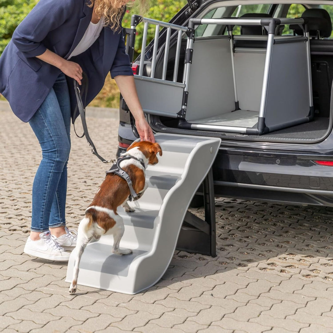 TRIXIE Leichte Hundetreppe mit rutschfesten Gummi-Laufflächen – 4-stufige Haustiertreppe für Betten