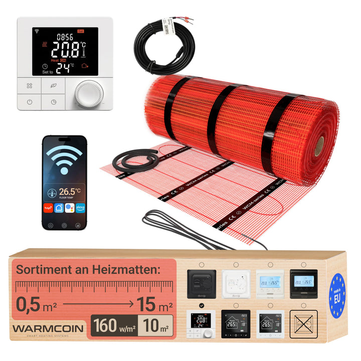 Elektrische Fussbodenheizung Paket 160 W/m² – Fliesen, Laminat &amp; Vinyl – 10 m² – W40 WLAN-Thermostat