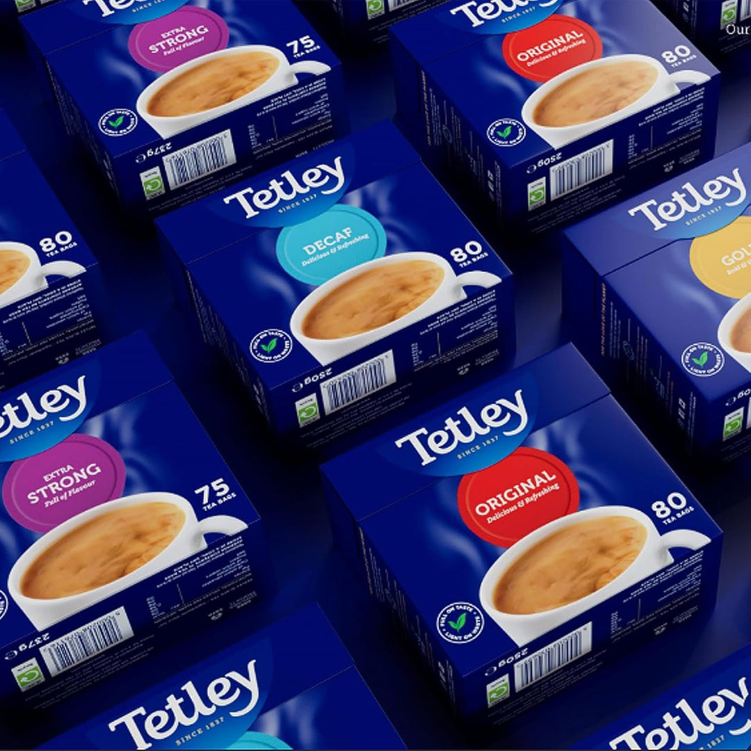 Tetley Extra starker Tee, Schwarzer Tee, Packung mit 6 Schachteln, 450 Teebeutel
