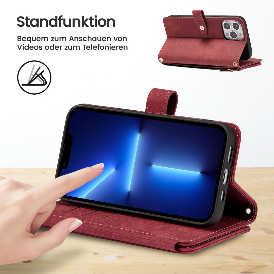 ZCDAYE Hülle für iPhone 16 mit Band Handykette, Leder iPhone 16 Handyhülle Handytasche mit Kartenfäc