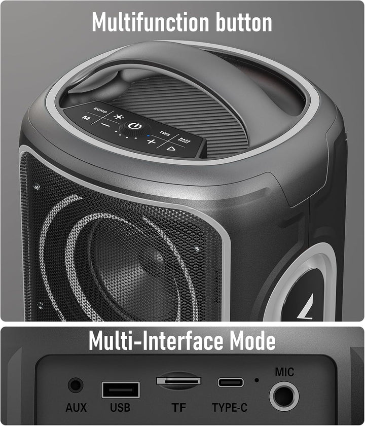 Bluetooth Lautsprecher Gross Party 200 watt, Tragbare Musikbox Bluetooth Subwoofer/LED-Lichtshow/IP6