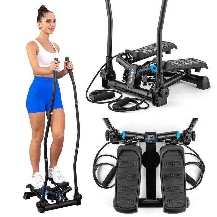 Gymtek Stepper, Drehstepper mit Haltegriffen & Expanderbänder - mit LCD-Bildschirm, Schrittzähler un