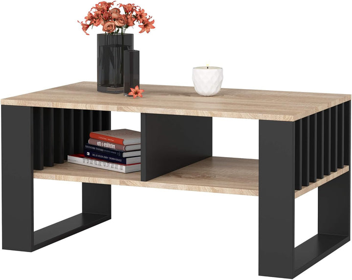 AKORD Couchtisch Holz Rockford mit einem Regal, 92x45x53cm, Für Wohnzimmer, Schlafzimmer Schrank, Mi