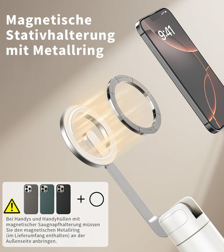 TONEOF 173cm Magnetisches Selfie Stick Stativ,Stark Magnetischer Aluminium Handyhalter, 360° Drehbar