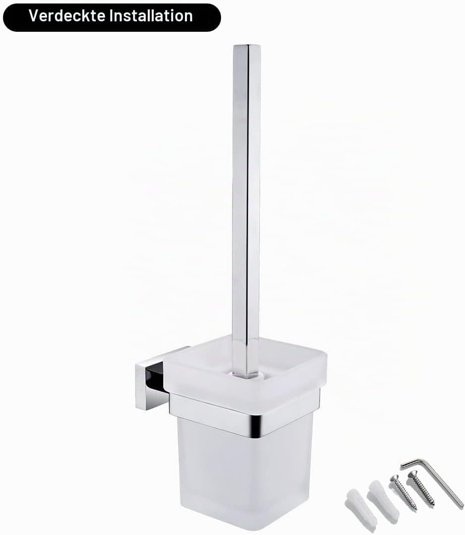 CASEWIND Klobürste Glas Eckig Toilettenbürste Chrom Wand, WC Garnitur Toilettenbürstenhalter Edelsta