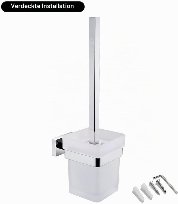 CASEWIND Klobürste Glas Eckig Toilettenbürste Chrom Wand, WC Garnitur Toilettenbürstenhalter Edelsta