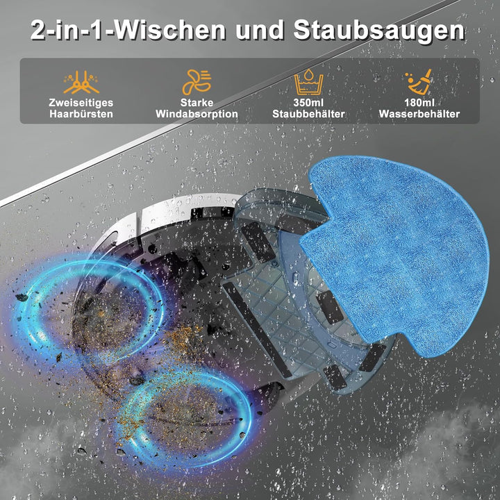 2026 2-in-1 Saugroboter mit Wischfunktion bis zu 5500 Pa, Staubsauger Roboter APP/Alexa/Fernbedienun