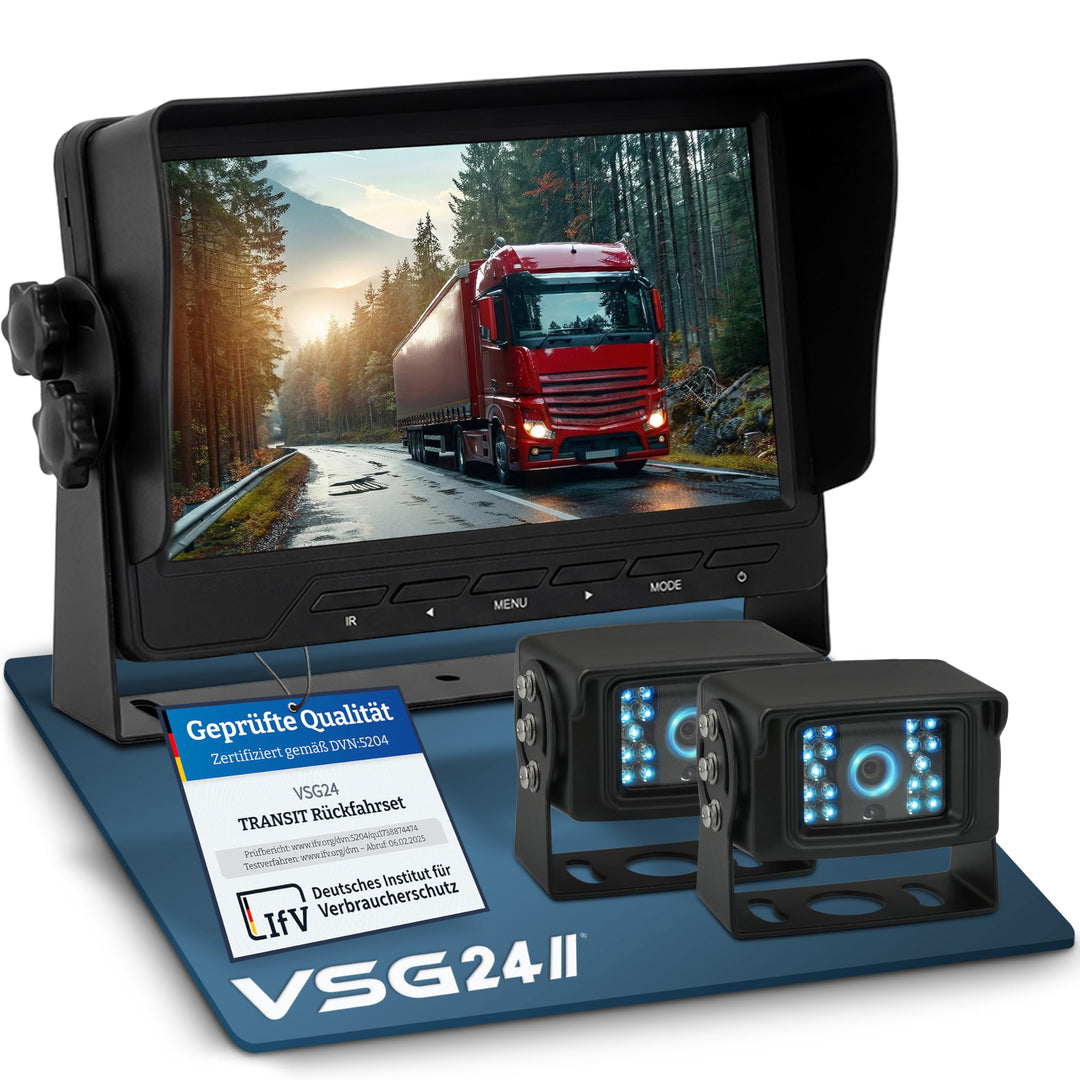 VSG24 24504 Rückfahrkamera 7" Transporter-Set Transit inkl. 2X Kamera, Monitor, Kabel - Wasserdicht