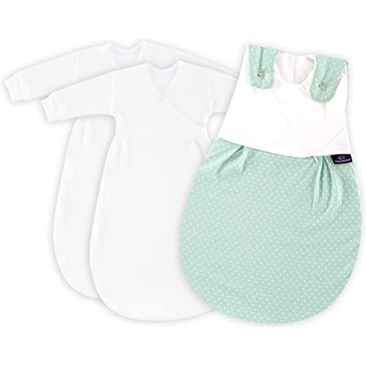 Träumeland S0100353 Babyschlafsack LIEBMICH 3 teilig Set Pünktchen mint, Grösse 56/62, mehrfarbig