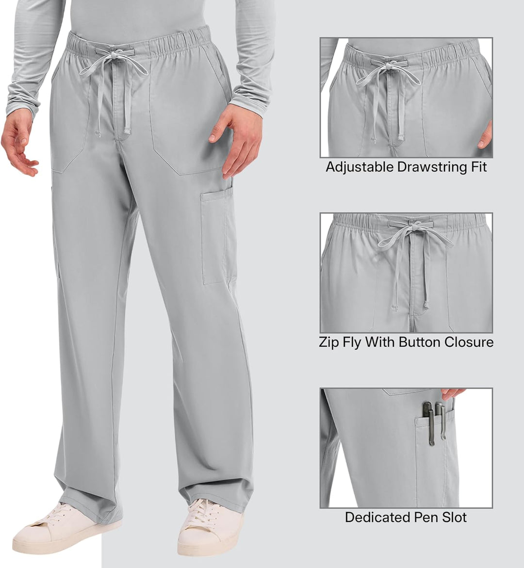 Workwear Professionals Men Scrubs Pant Tapered Leg Fly Front Cargo WW190 XS Grau, XS Grau