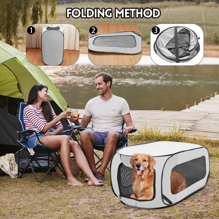 Faltbare Hunde Transportbox 92x52x52 cm - Doppeltürig & Sicher für Autoreisen,Belüftetes Pop-Up Desi
