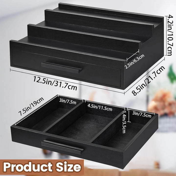 Parfümregal Organizer - Dreischichtiger Holzdufthalter, Schubladen Displayregal | Schwarzes Parfüm,