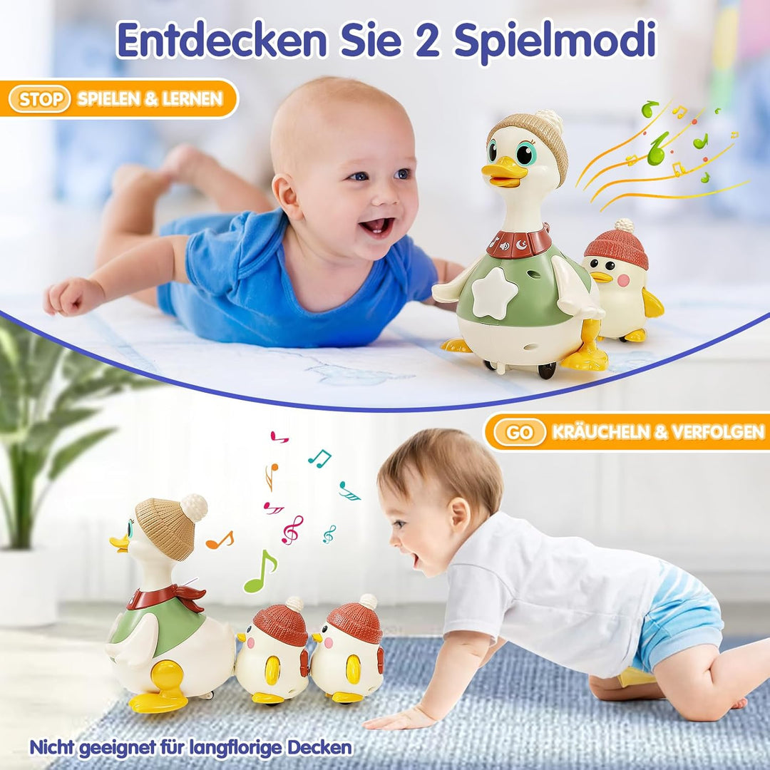 HOLA Baby Spielzeug 6-8-9-12 Monate, Dancing Duck Familie Spielzeug, Krabbelspielzeug mit Licht &amp; Mu