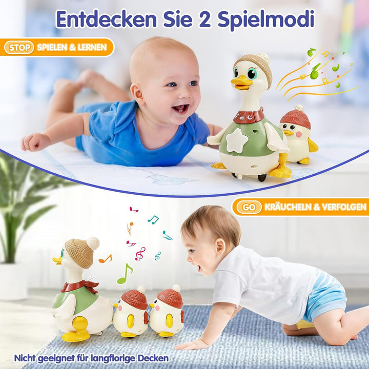 HOLA Baby Spielzeug 6-8-9-12 Monate, Dancing Duck Familie Spielzeug, Krabbelspielzeug mit Licht &amp; Mu