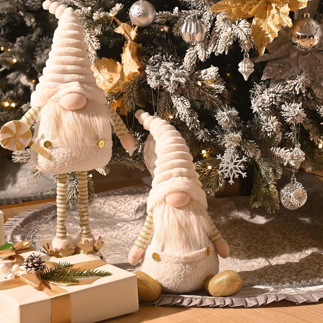 Valery Madelyn Weihnachtswichtel für Weihnachtsdeko,23cm Weihnachtsgnom Weiss Gold,Biegsamer Hut,Dek