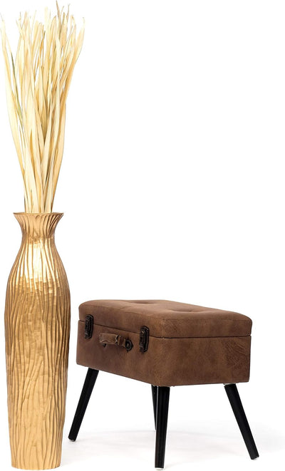 Leewadee Grosse Bodenvase für Dekozweige hohe Standvase Design Holzvase, Holz, 70 cm, golden 70 cm G