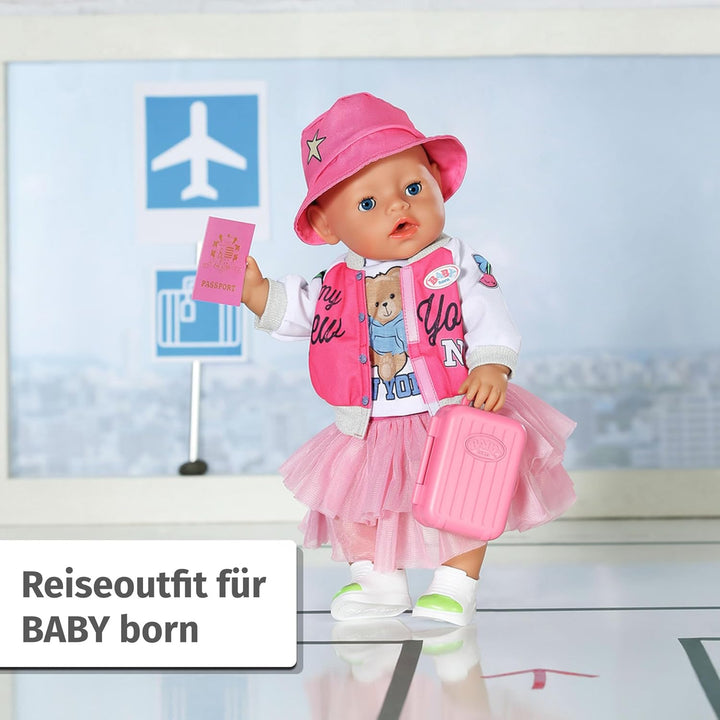 BABY born Deluxe Reiseoutfit mit Puppenkleid, Hut, Schuhen, Reisepass und Koffer für 43cm Puppen, 83