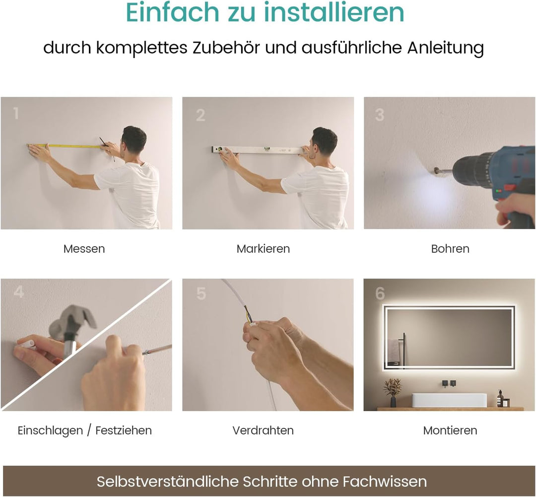 EMKE LED Badspiegel mit Beleuchtung 120x60cm LED Badezimmerspiegel Warmweisses Licht und Kaltesweiss
