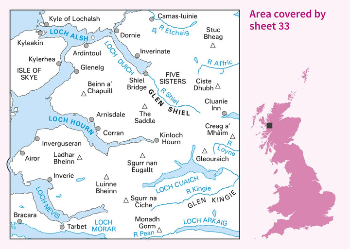 Loch Alsh, Glen Shiel & Loch Hourn (OS Landranger Map, Band 33), Karte