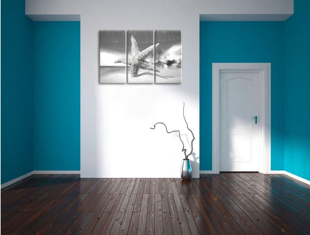 Pixxprint Seestern Sandstrand als Leinwandbild/Grösse: 3 Teilig (120x80) / Wandbild/Kunstdruck/ferti