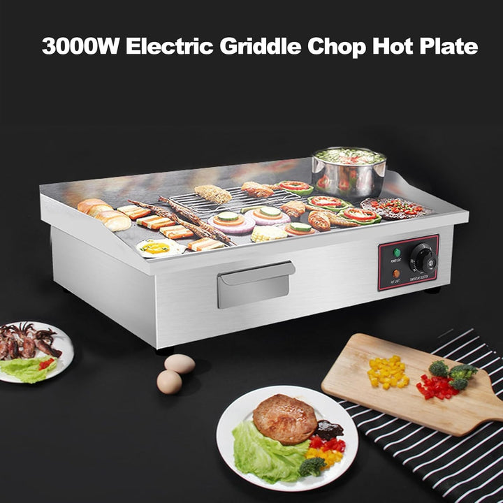 3000W Elektrischer Grill, Arbeitsplattengrillplatte Grillplatte Edelstahl Elektro Grill 55 x 36 cm f
