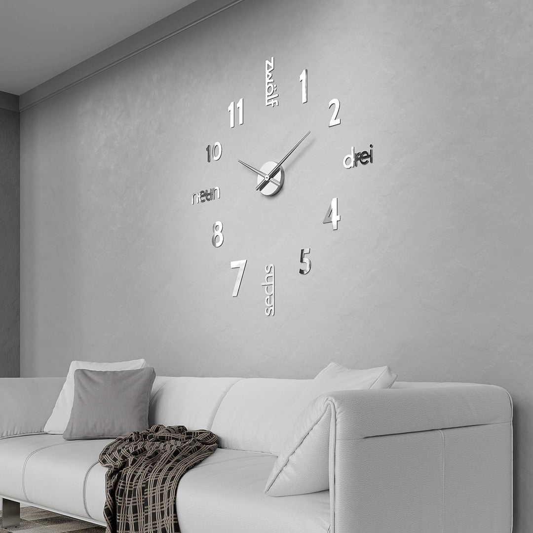 Cander Berlin MNU 0180 W XXL 3D Silberne Riesen Designer Wanduhr Wohnzimmer Dekoration Wandtatoo mit