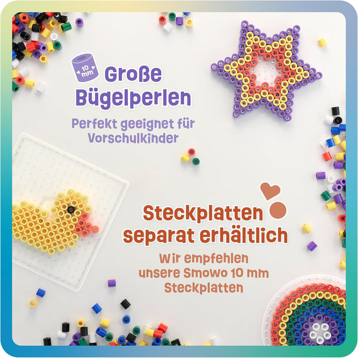 Smowo® Grosse 10mm Bügelperlen 2000 Stück für Kinder ab 3 Jahren - 7 bunte Farben XL Steckperlen - K