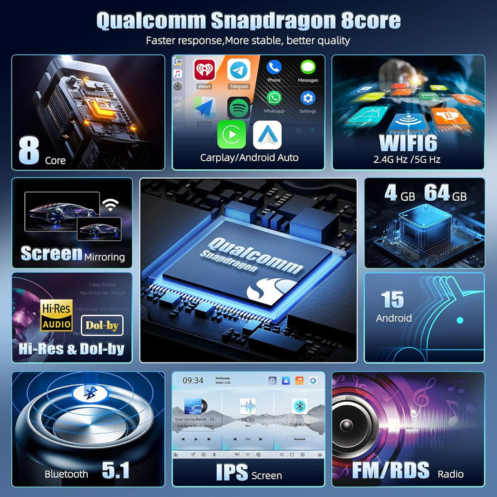 CAMECHO Android 15 Qualcomm Octa Core 4G+64G Autoradio für Renault Clio 3 2006-2012 mit Carplay Andr