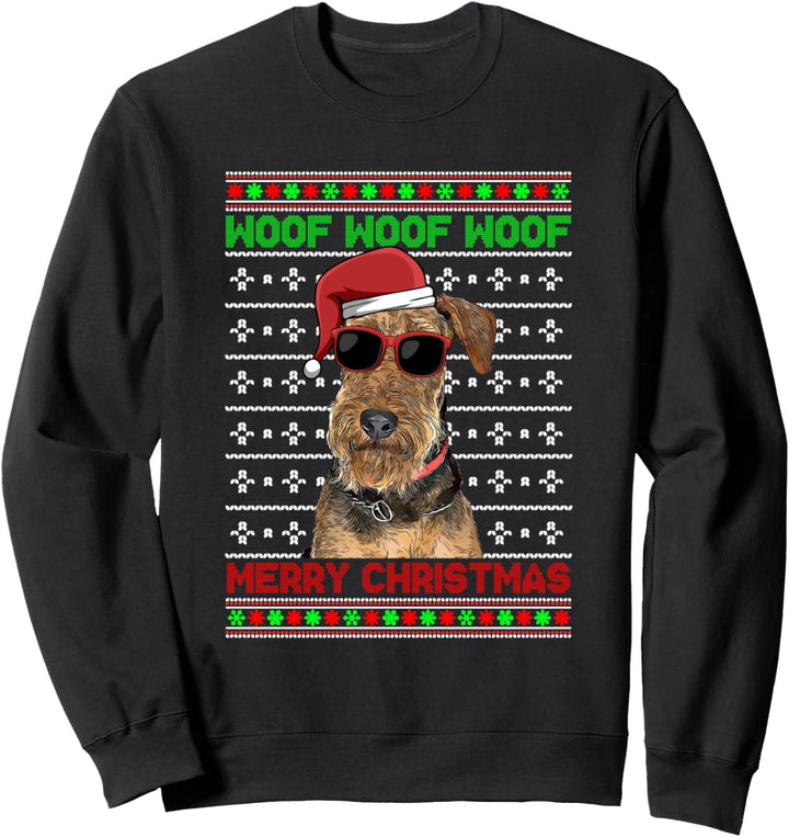 Airedale Terrier Hund Funny Woof Merry Christmas Sweatshirt