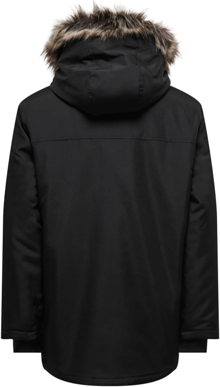 ONLY & SONS Herren Onsfuture Faux Fur Parka OTW Winterjacke L Schwarz, L Schwarz