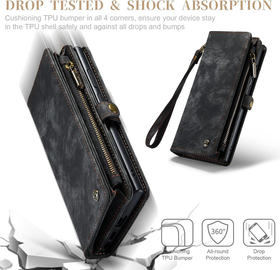 UFinetech Samsung S23 Ultra Hülle, Stossfest Kartenfach Magnetisch Abnehmbare Tasche Samsung Galaxy