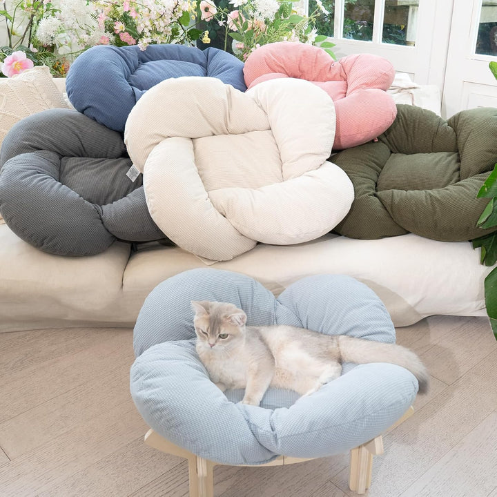 CheerPals Erhöhtes Katzenbett Blumenform, 55cm L&W Grosses Katzensofa, Stilvoll Katzenstuhl mit Hoch