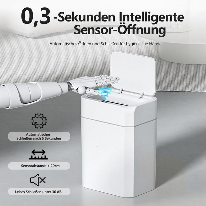 Automatischer Mülleimer 12L mit Sensor - Elektrischer Mülleimer mit Deckel für Küche, Bad, WC - Wass