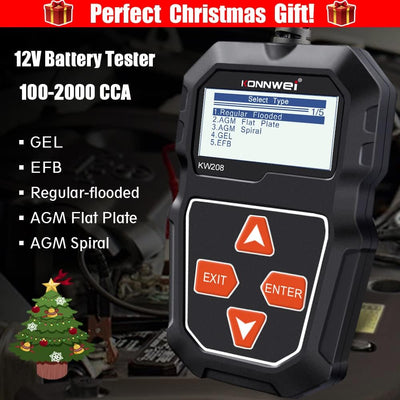 KONNWEI KW208 12V Batterietester, 100-2000 CCA Lasttester KfZ-Lichtmaschinen-Tester Digitaler Auto-B