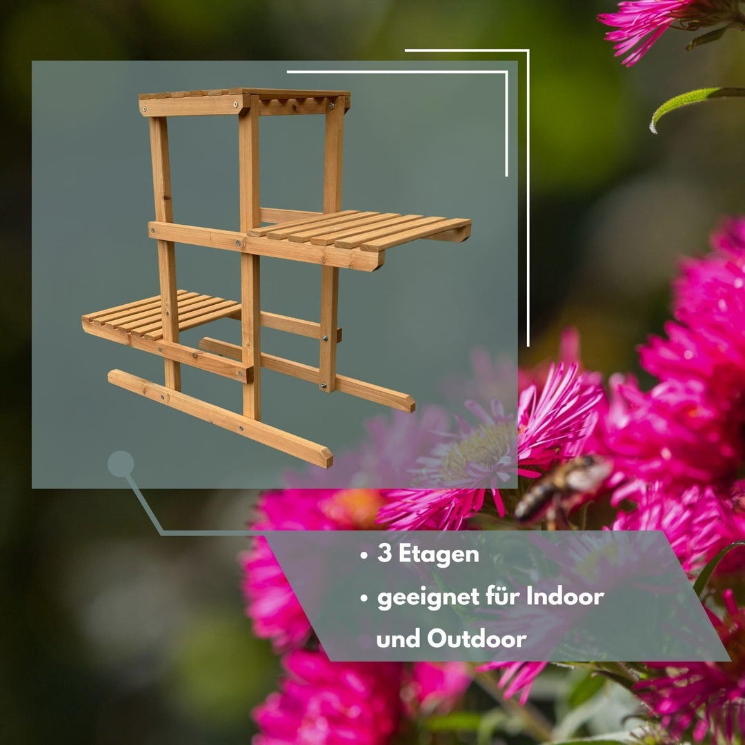 Pflanzenregal Perry Holz Blumenregal 3 Etagen Blumentreppe für Garten Balkon Terrasse oder Innenräum