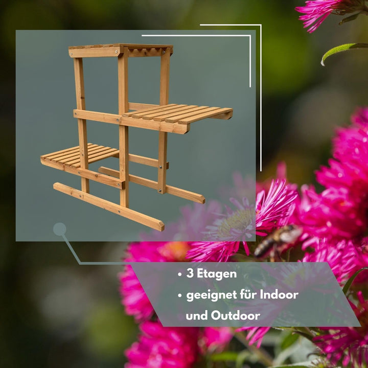 Pflanzenregal Perry Holz Blumenregal 3 Etagen Blumentreppe für Garten Balkon Terrasse oder Innenräum