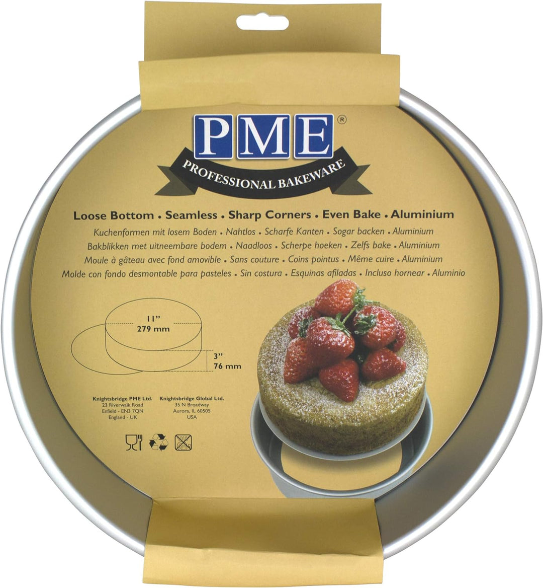 PME LBR113 Kuchenformen mit losem boden 11" x 3", Eloxiertes Aluminium, Silber 11x3", 11x3"