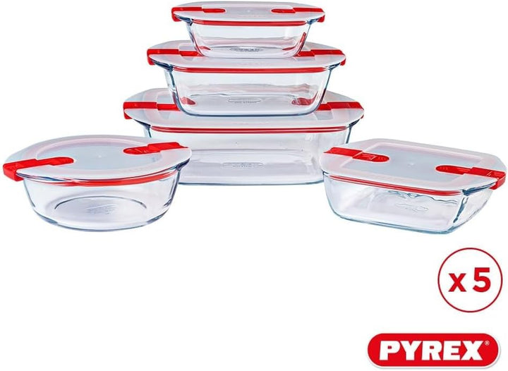 Pyrex® - Cook & Heat - 5 Stück Glasschalen mit luftdichten Deckeln, mikrowellengeeignet, BPA-frei